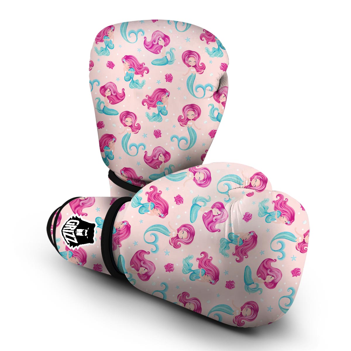 Mermaid Pink Pattern Print Boxing Gloves-grizzshop