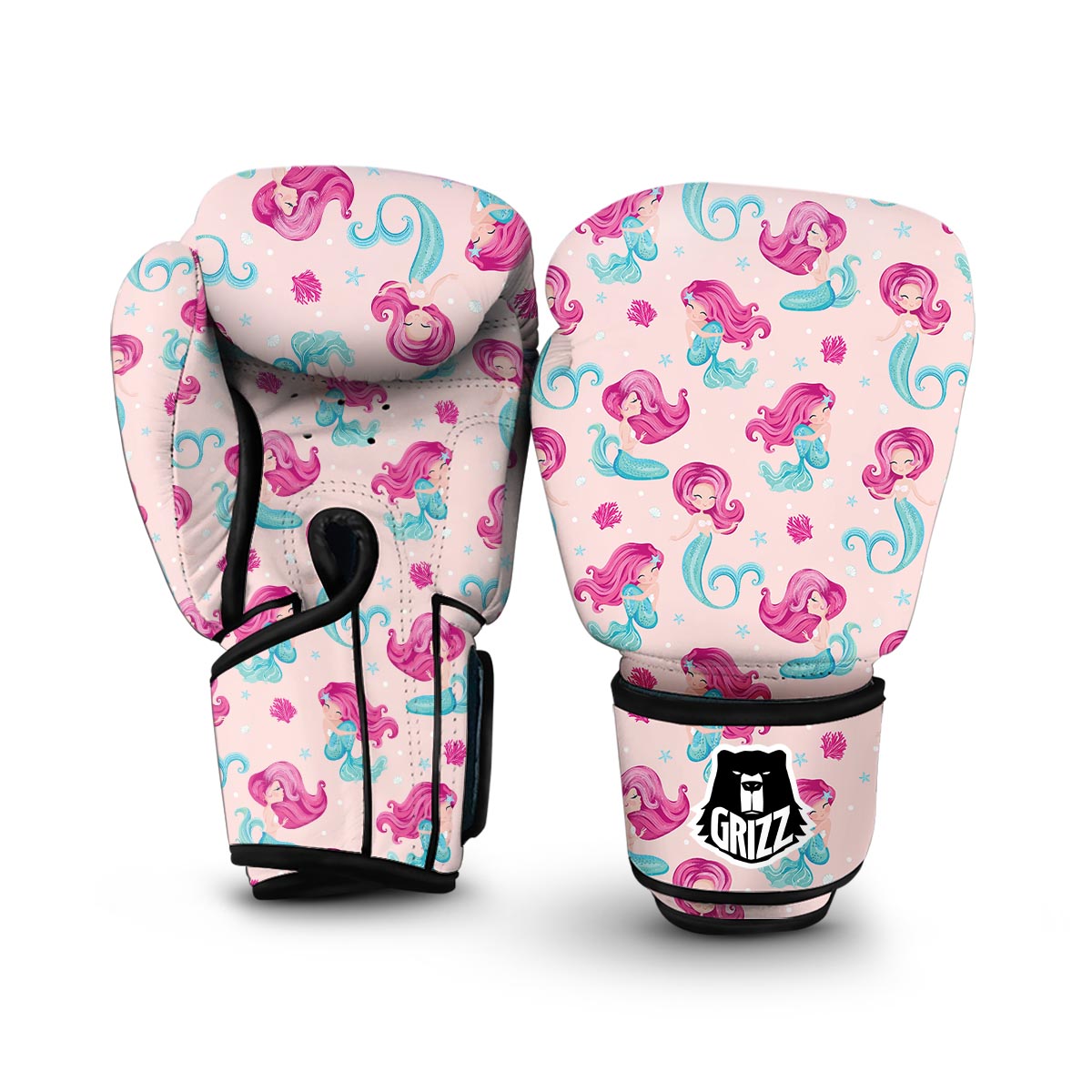 Mermaid Pink Pattern Print Boxing Gloves-grizzshop