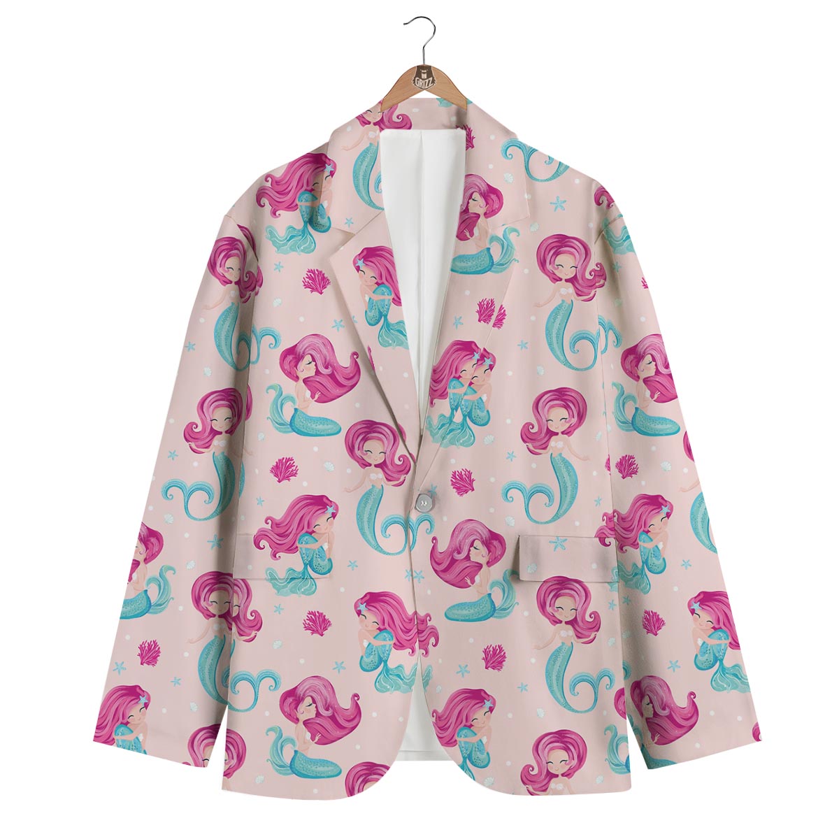 Mermaid Pink Pattern Print Men's Blazer-grizzshop