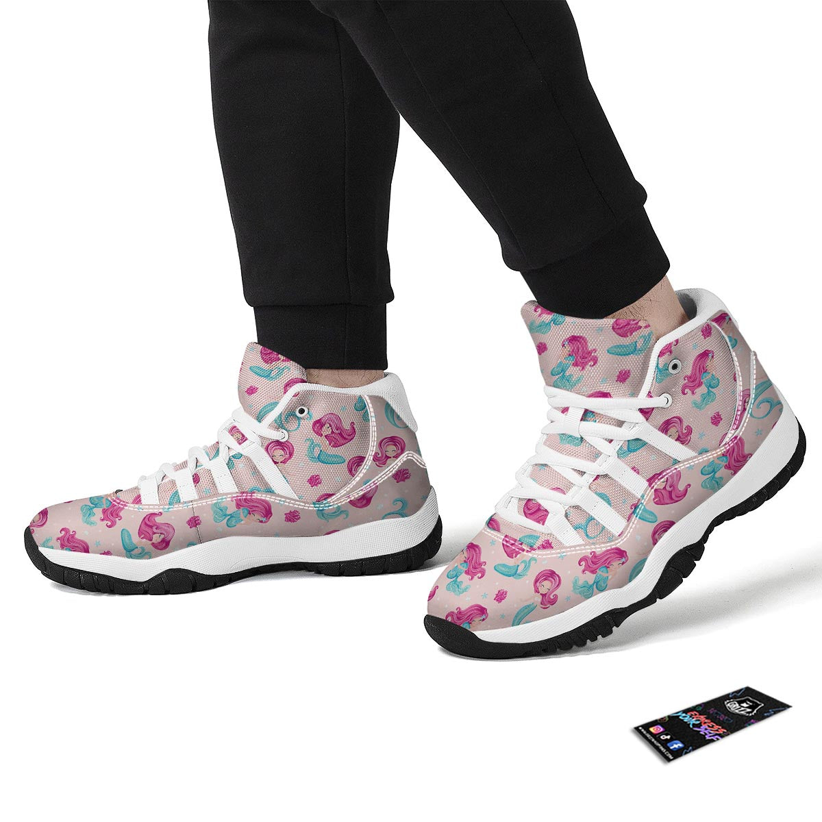 Mermaid Pink Pattern Print White Bball Shoes-grizzshop