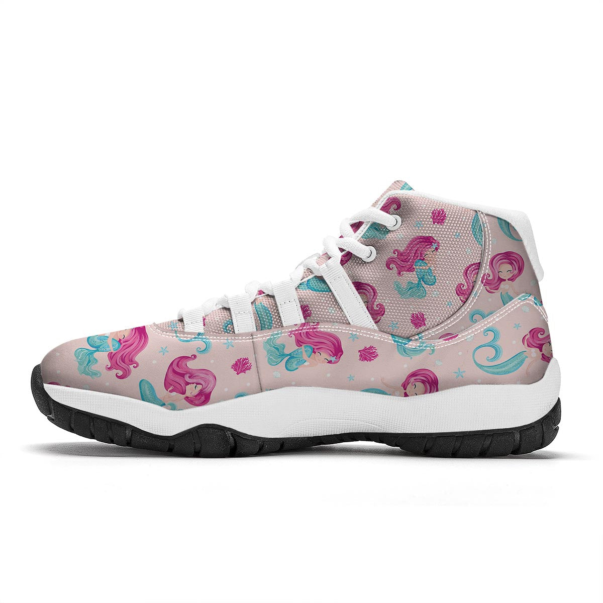Mermaid Pink Pattern Print White Bball Shoes-grizzshop