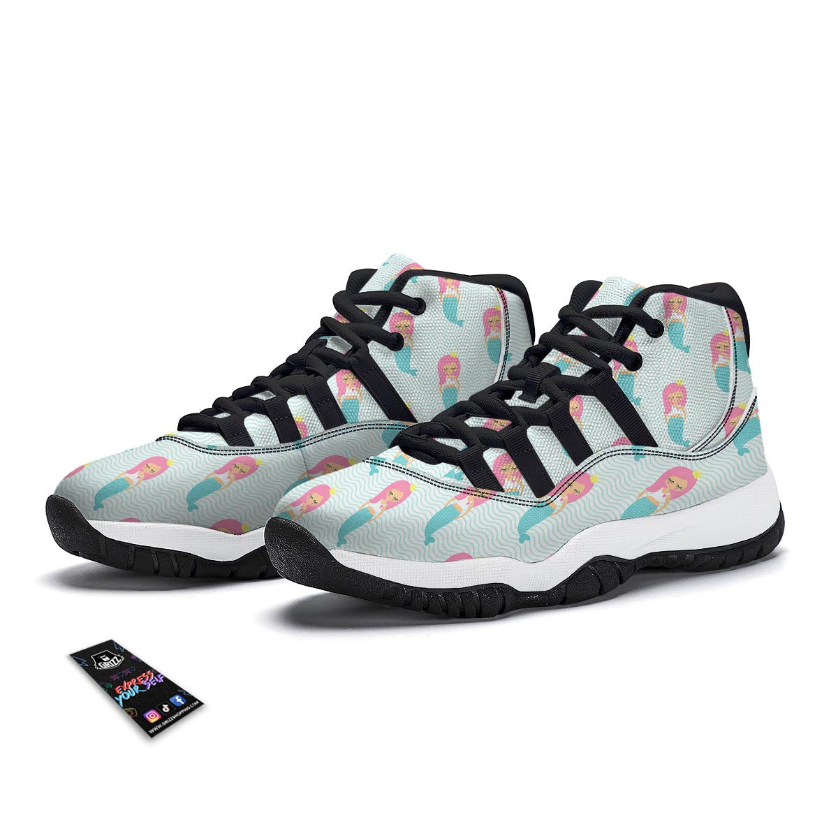 Mermaid Print Pattern Black Bball Shoes-grizzshop