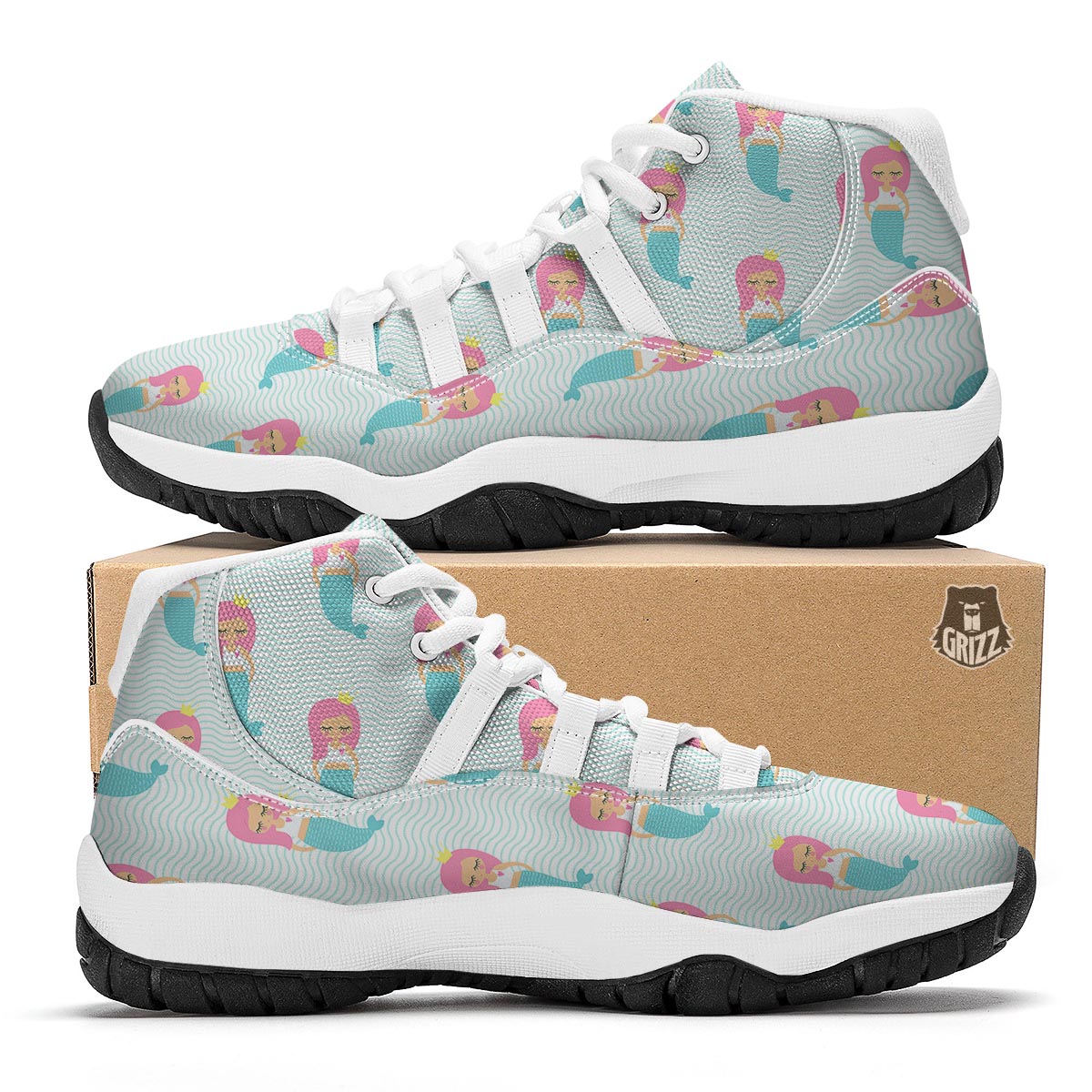 Mermaid Print Pattern White Bball Shoes-grizzshop