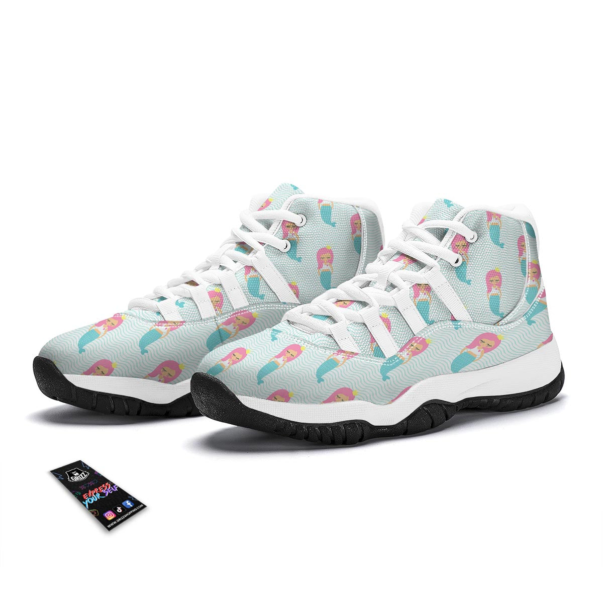 Mermaid Print Pattern White Bball Shoes-grizzshop