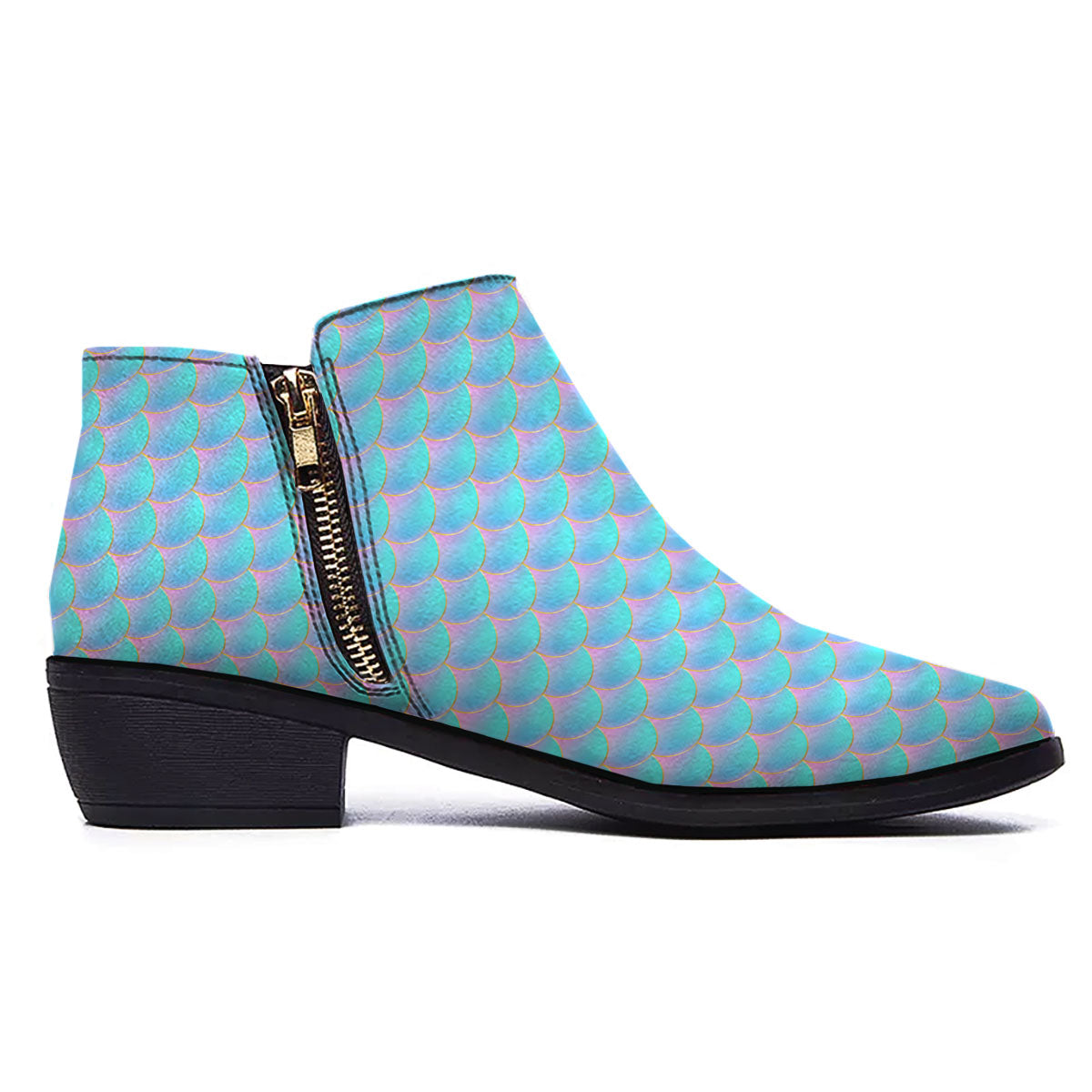 Mermaid Scales Blue Neon Print Pattern Ankle Boots-grizzshop