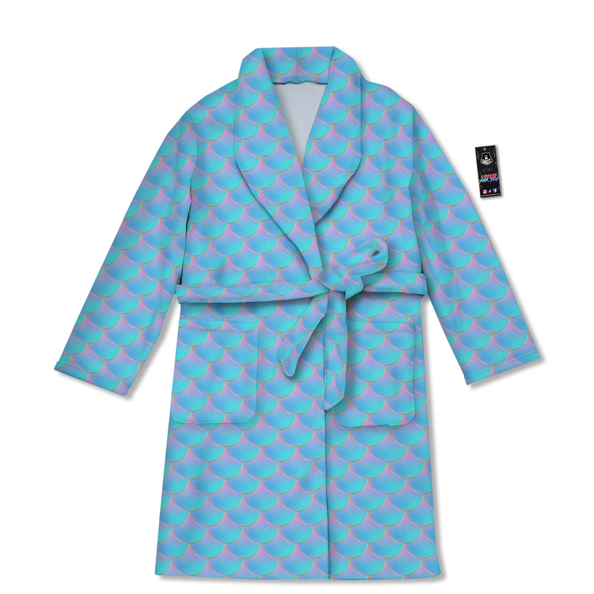 Mermaid Scales Blue Neon Print Pattern Bathrobe-grizzshop