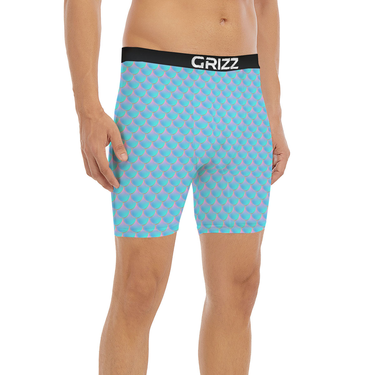 Mermaid Scales Blue Neon Print Pattern Boxer Briefs-grizzshop