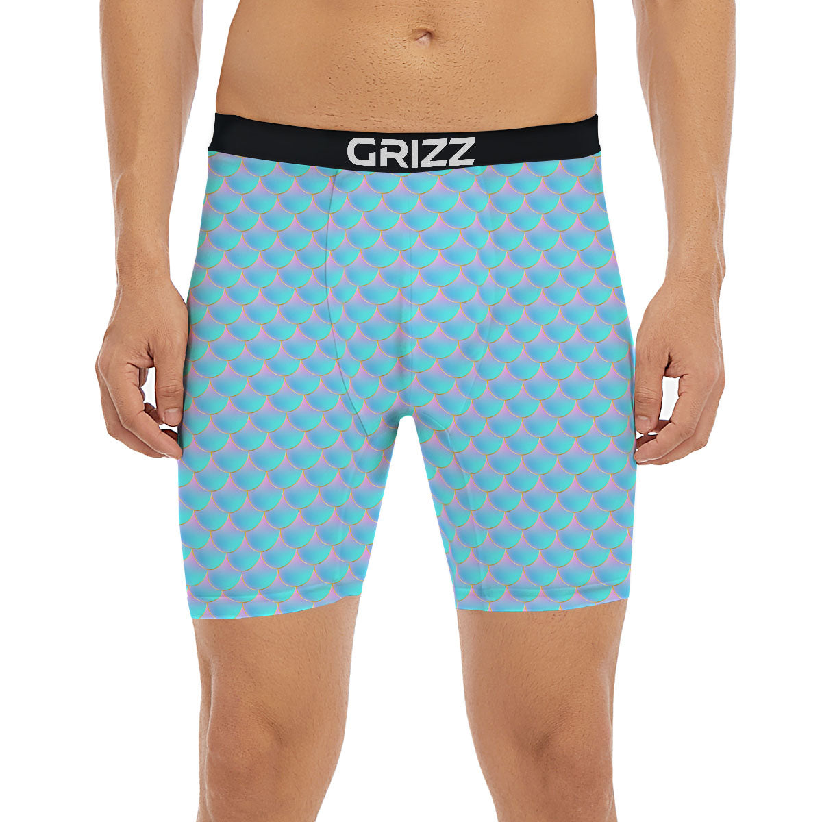 Mermaid Scales Blue Neon Print Pattern Boxer Briefs-grizzshop