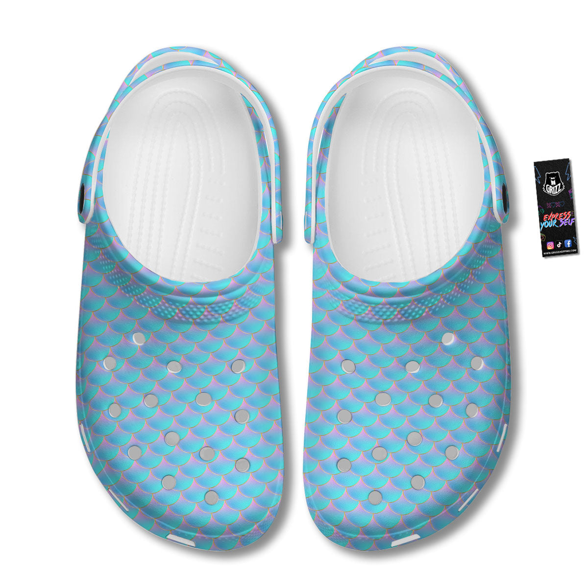Mermaid Scales Blue Neon Print Pattern Clog-grizzshop