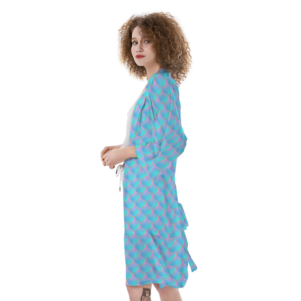 Mermaid Scales Blue Neon Print Pattern Kimono-grizzshop