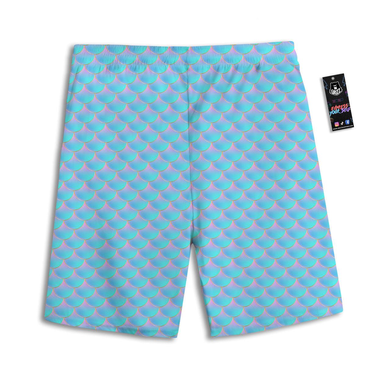 Mermaid Scales Blue Neon Print Pattern Men's Athletic Shorts