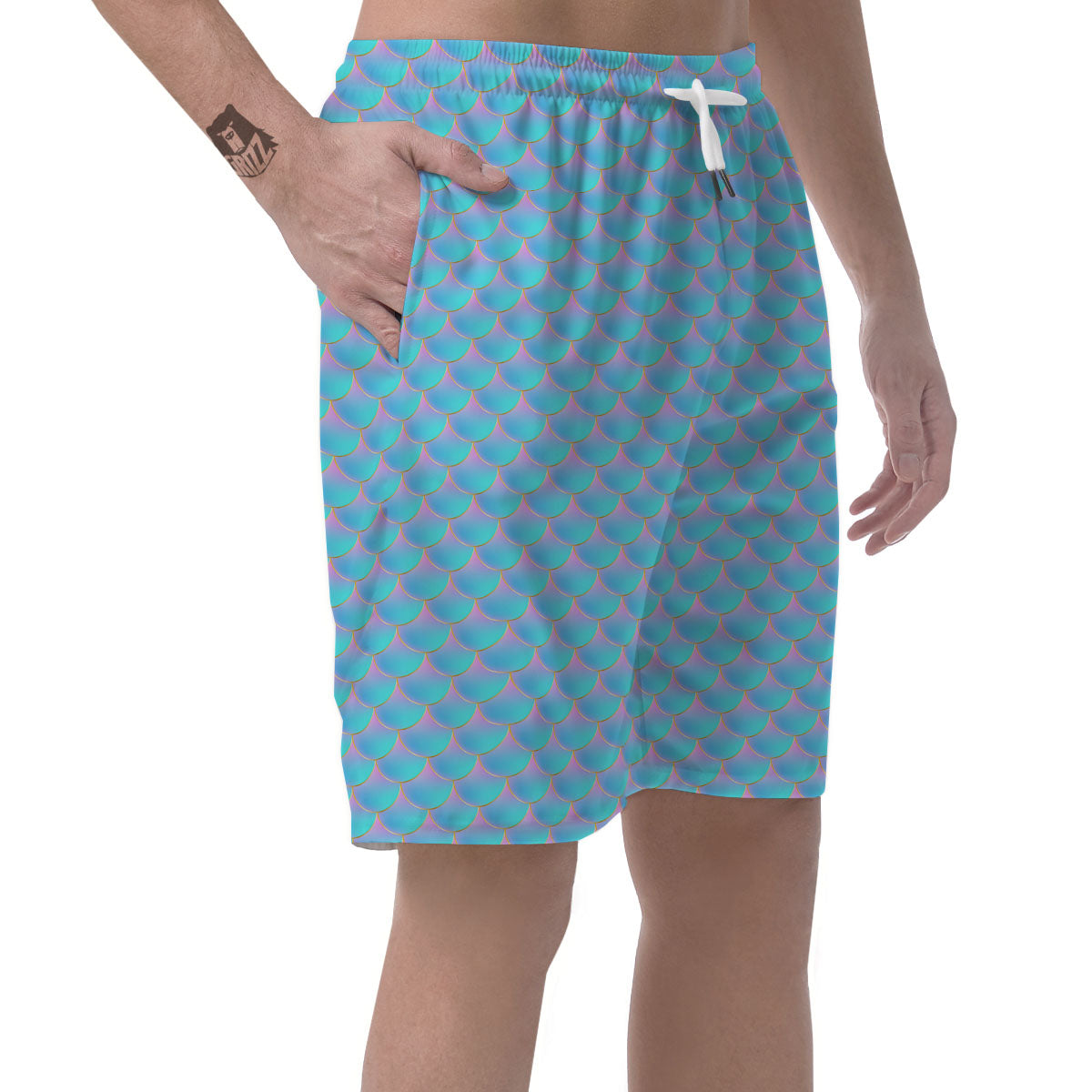 Mermaid Scales Blue Neon Print Pattern Men's Shorts-grizzshop