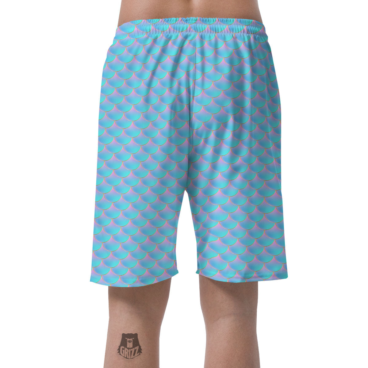 Mermaid Scales Blue Neon Print Pattern Men's Shorts-grizzshop