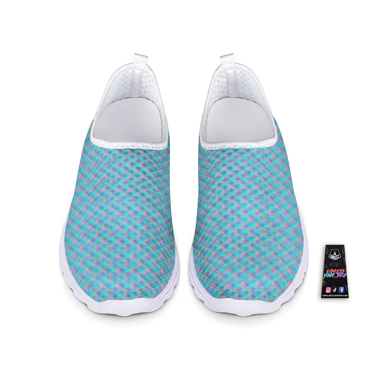 Mermaid Scales Blue Neon Print Pattern Nurse Shoes-grizzshop