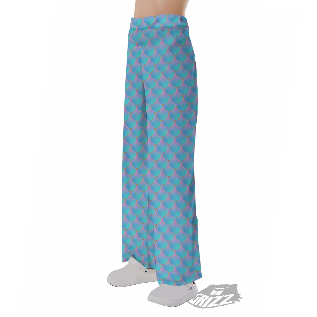 Mermaid Scales Blue Neon Print Pattern Pajama Pants-grizzshop