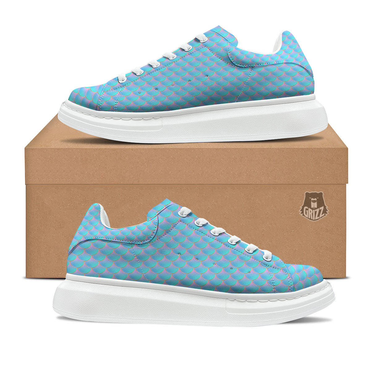 Mermaid Scales Blue Neon Print Pattern Platform Shoes-grizzshop