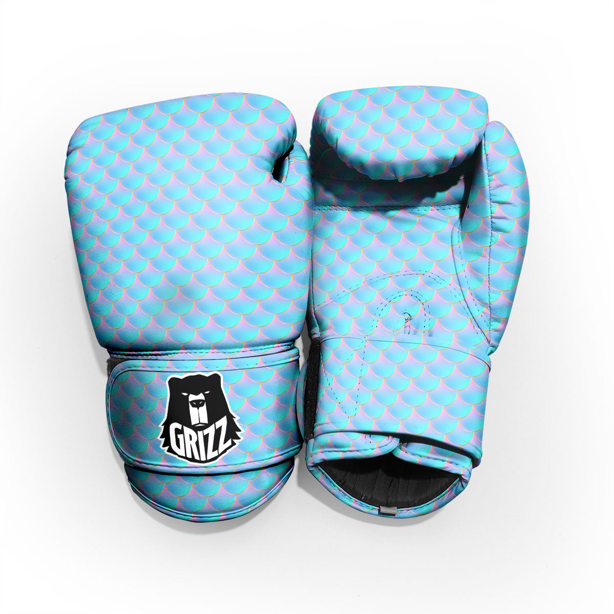 Mermaid Scales Blue Neon Print Pattern Pro Boxing Glove