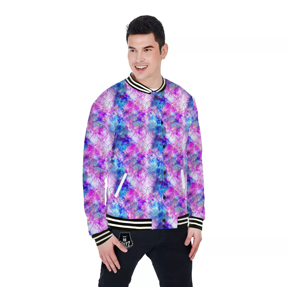 Mermaid Scales Galaxy Print Pattern Baseball Jacket-grizzshop