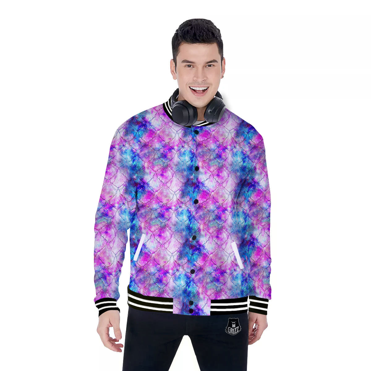 Mermaid Scales Galaxy Print Pattern Baseball Jacket-grizzshop