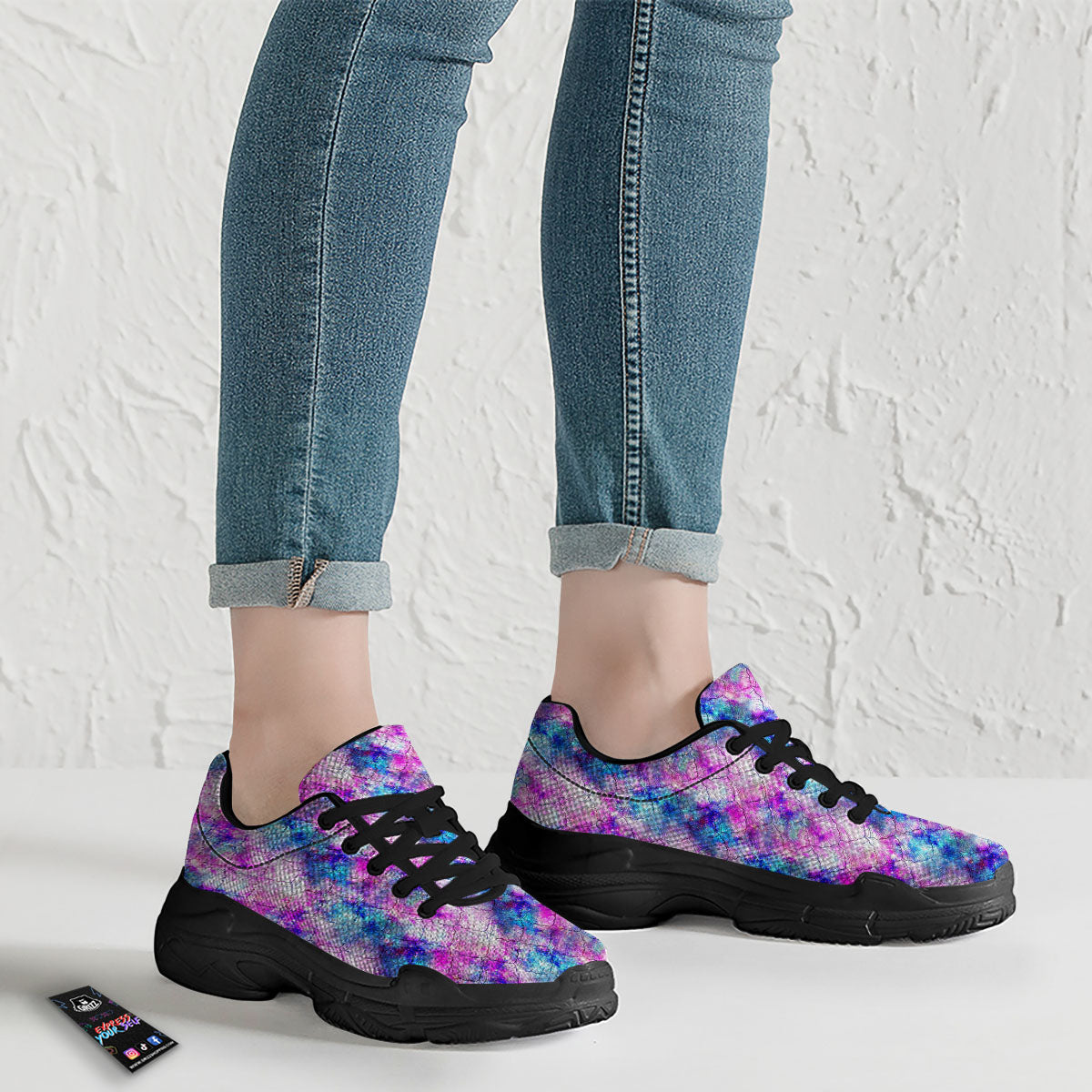 Mermaid Scales Galaxy Print Pattern Black Chunky Shoes-grizzshop