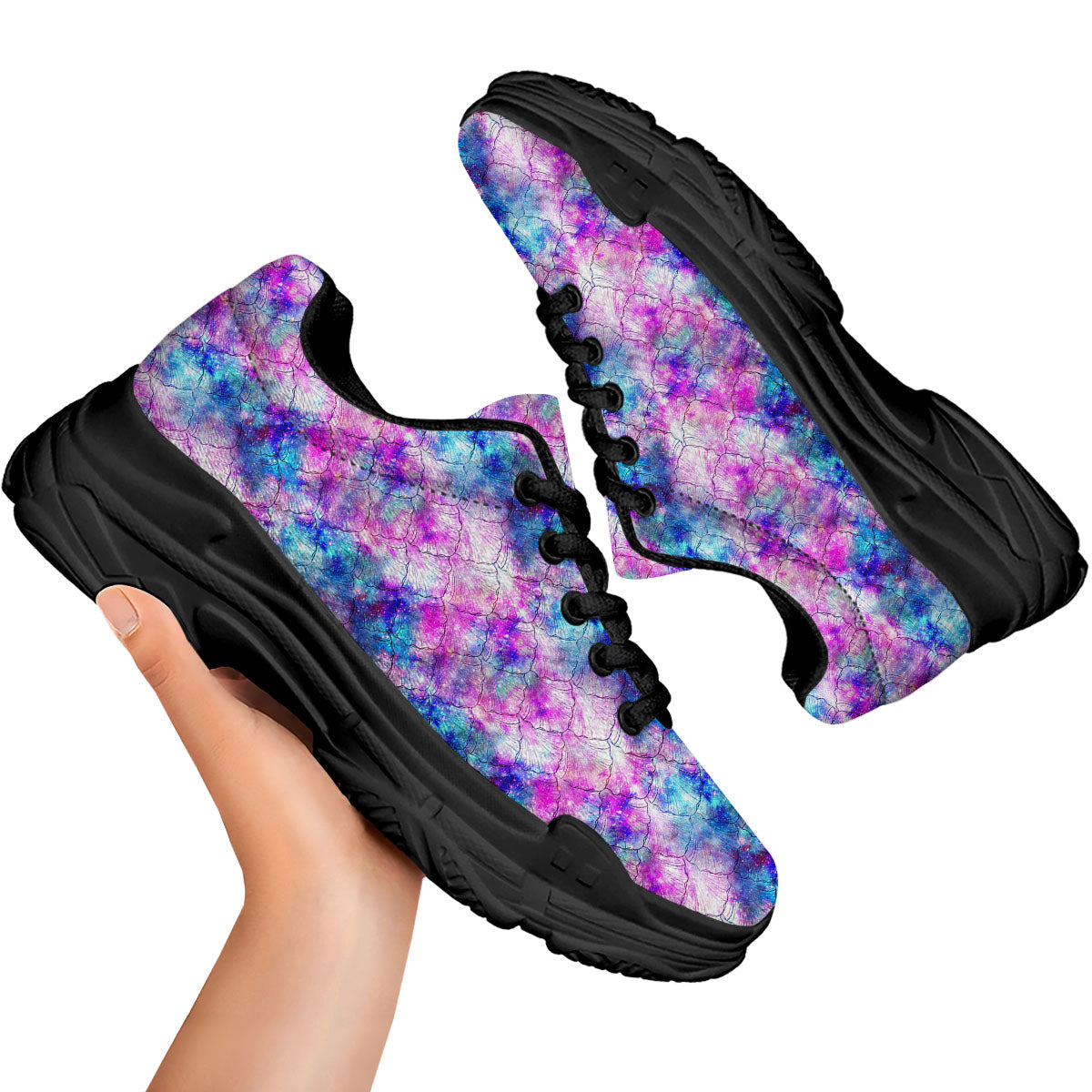Mermaid Scales Galaxy Print Pattern Black Chunky Shoes-grizzshop