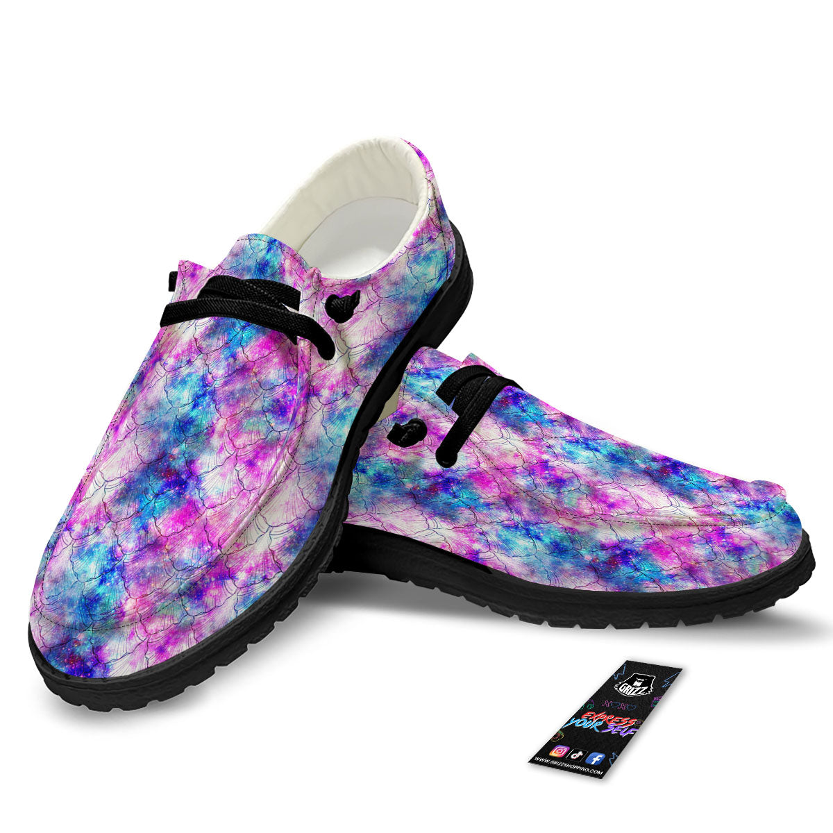 Mermaid Scales Galaxy Print Pattern Black Loafers-grizzshop