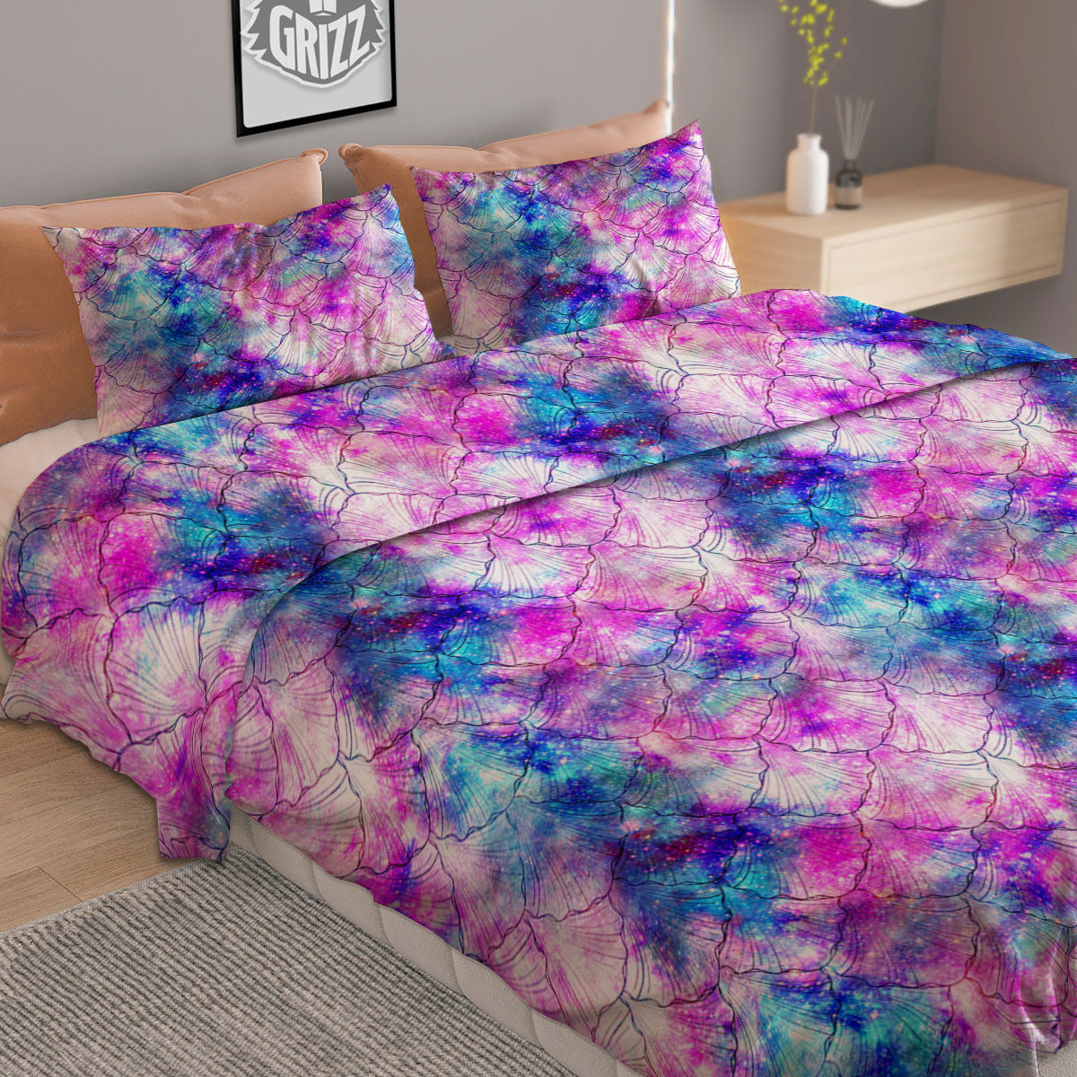 Mermaid Scales Galaxy Print Pattern Duvet Cover Bedding Set