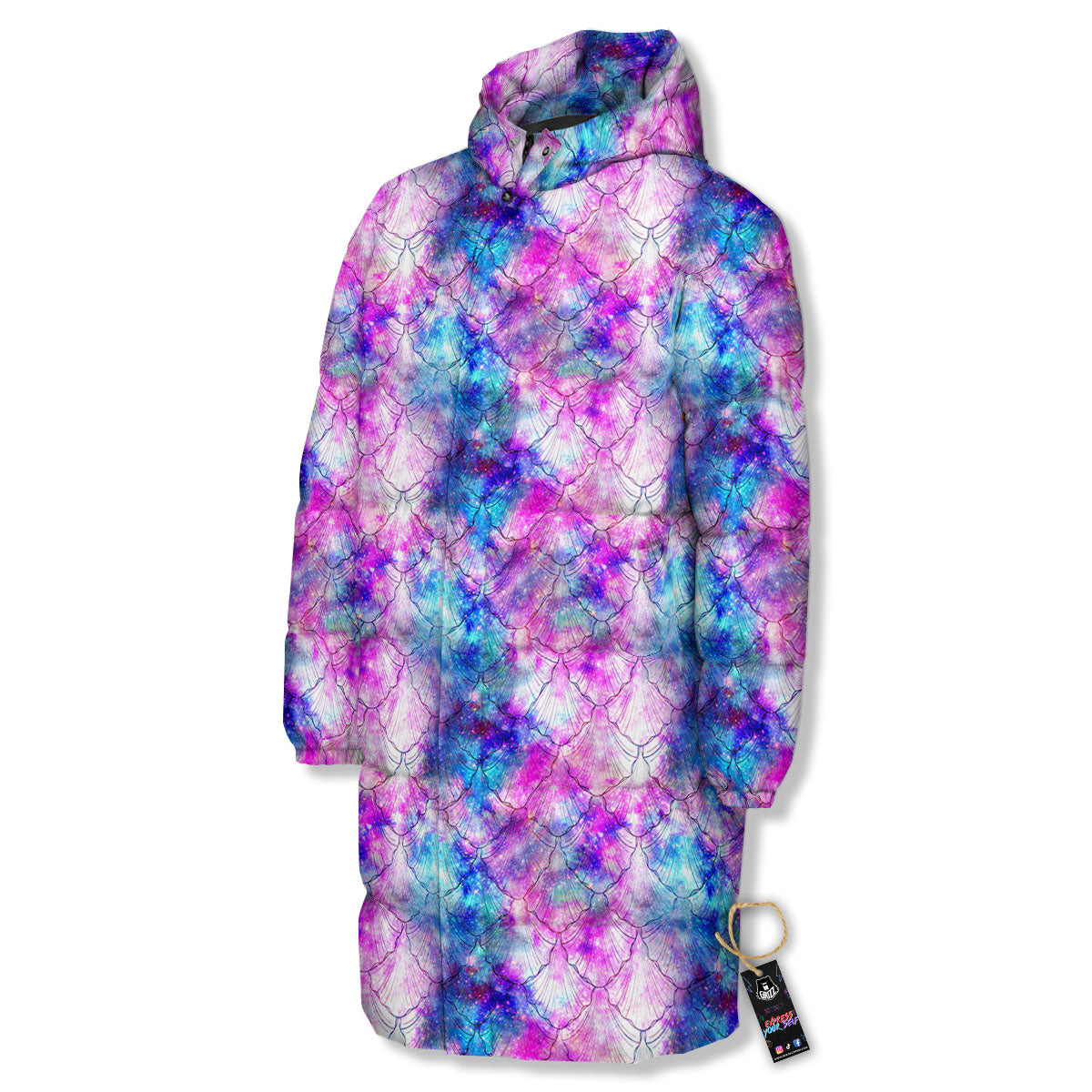Mermaid Scales Galaxy Print Pattern Long Down Jacket-grizzshop