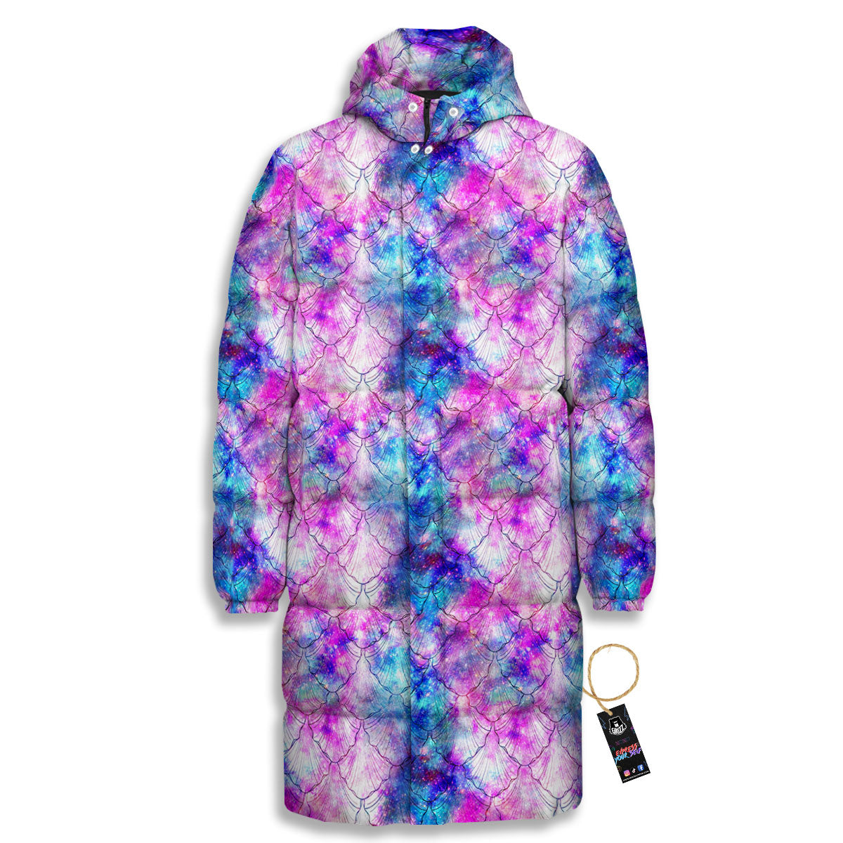 Mermaid Scales Galaxy Print Pattern Long Down Jacket-grizzshop