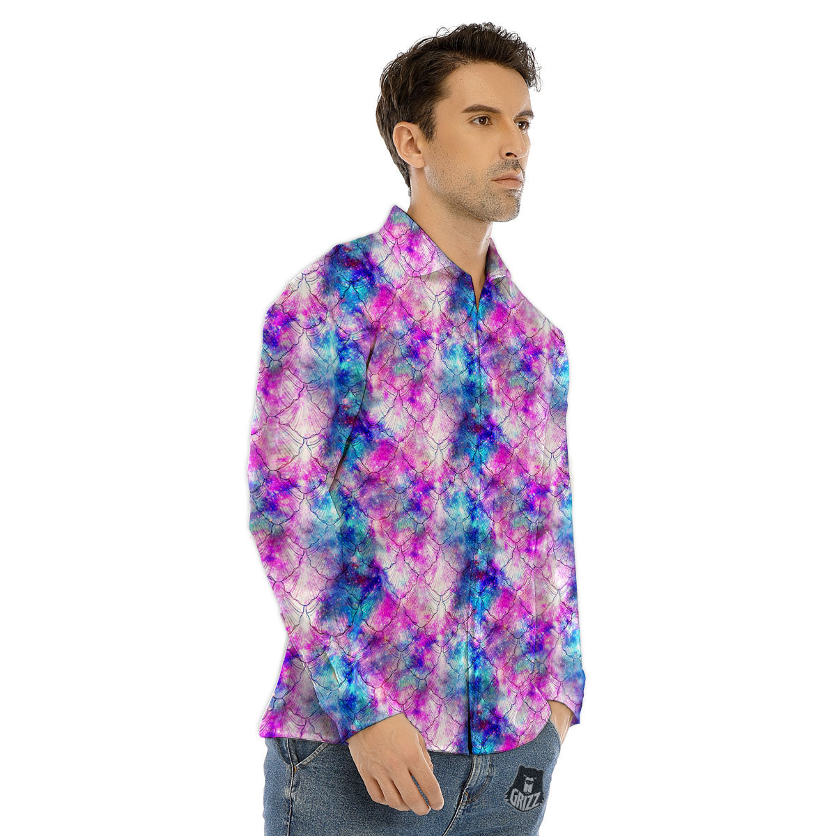 Mermaid Scales Galaxy Print Pattern Men's Dress Shirts-grizzshop