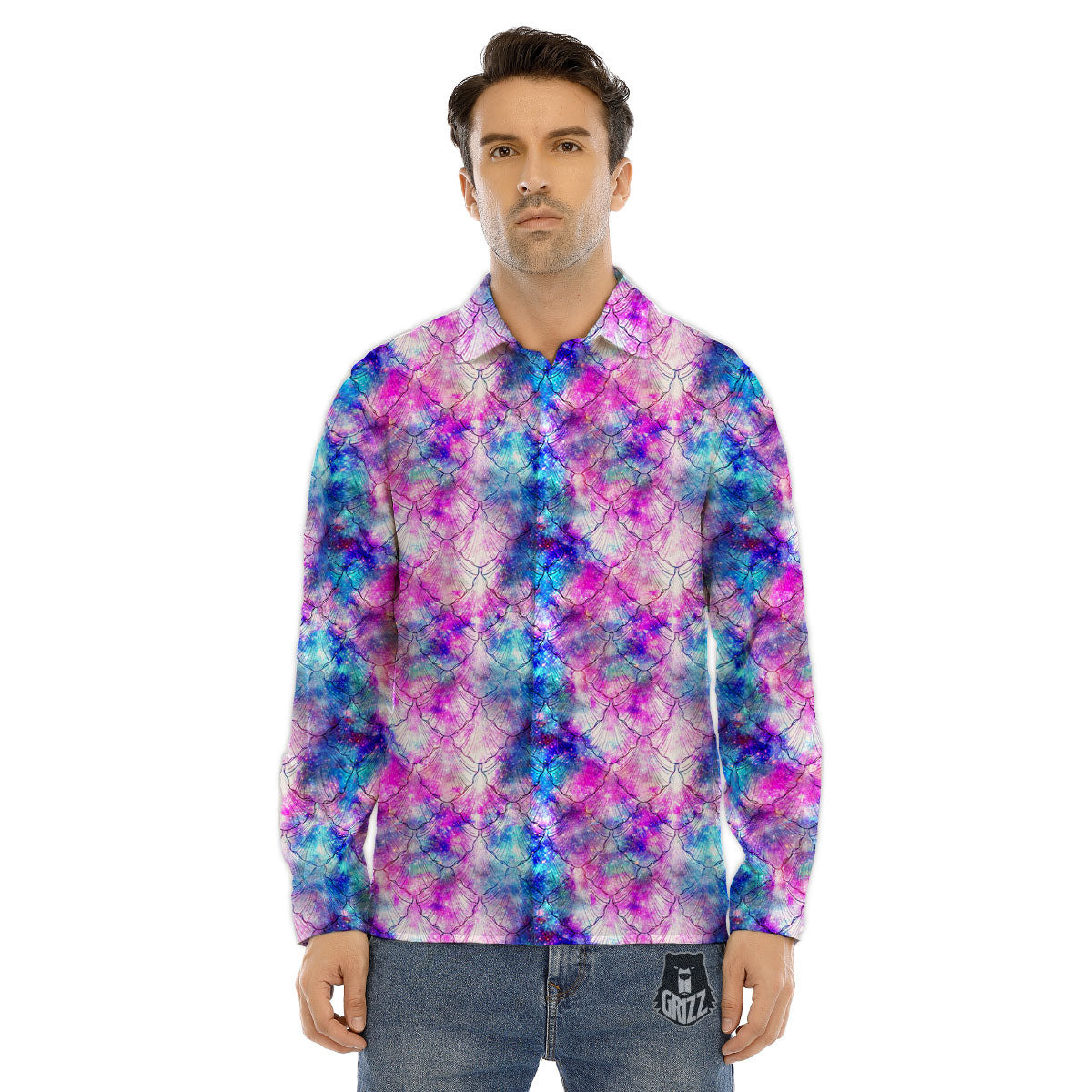 Mermaid Scales Galaxy Print Pattern Men's Dress Shirts-grizzshop