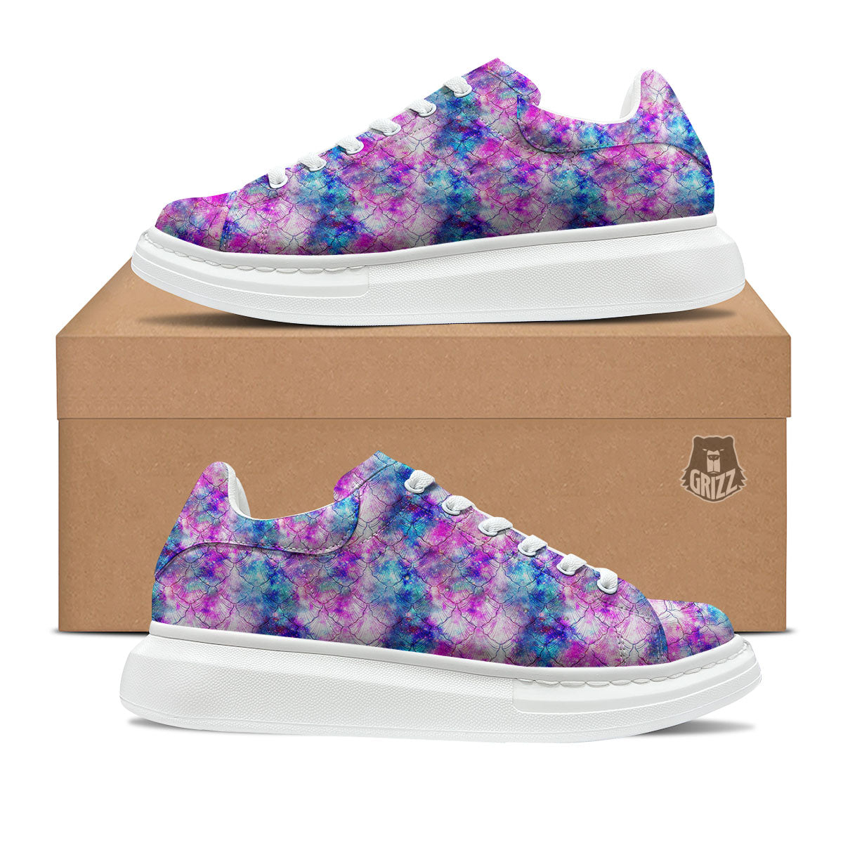 Mermaid Scales Galaxy Print Pattern Platform Shoes-grizzshop
