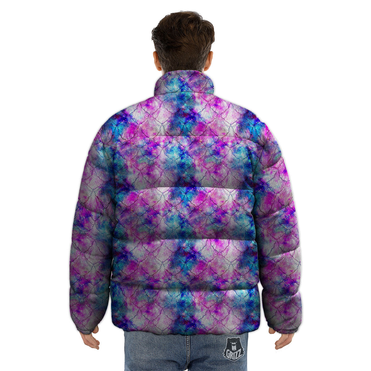 Mermaid Scales Galaxy Print Pattern Puffer Jacket-grizzshop
