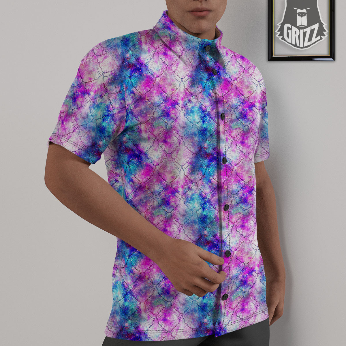 Mermaid Scales Galaxy Print Pattern Untucked Shirts-grizzshop