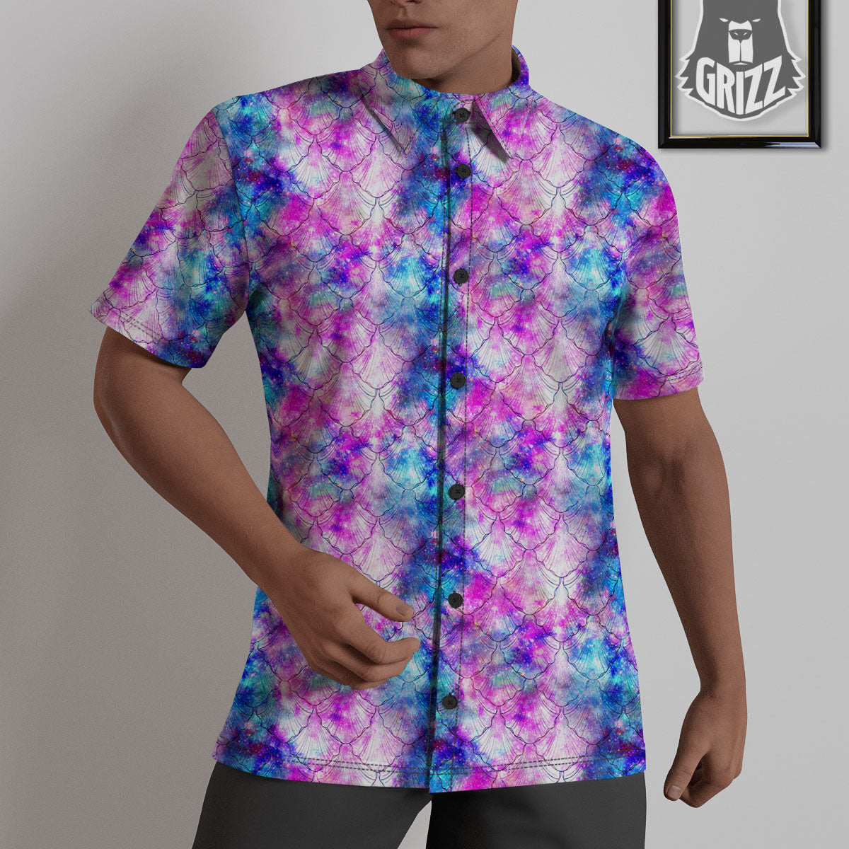 Mermaid Scales Galaxy Print Pattern Untucked Shirts-grizzshop