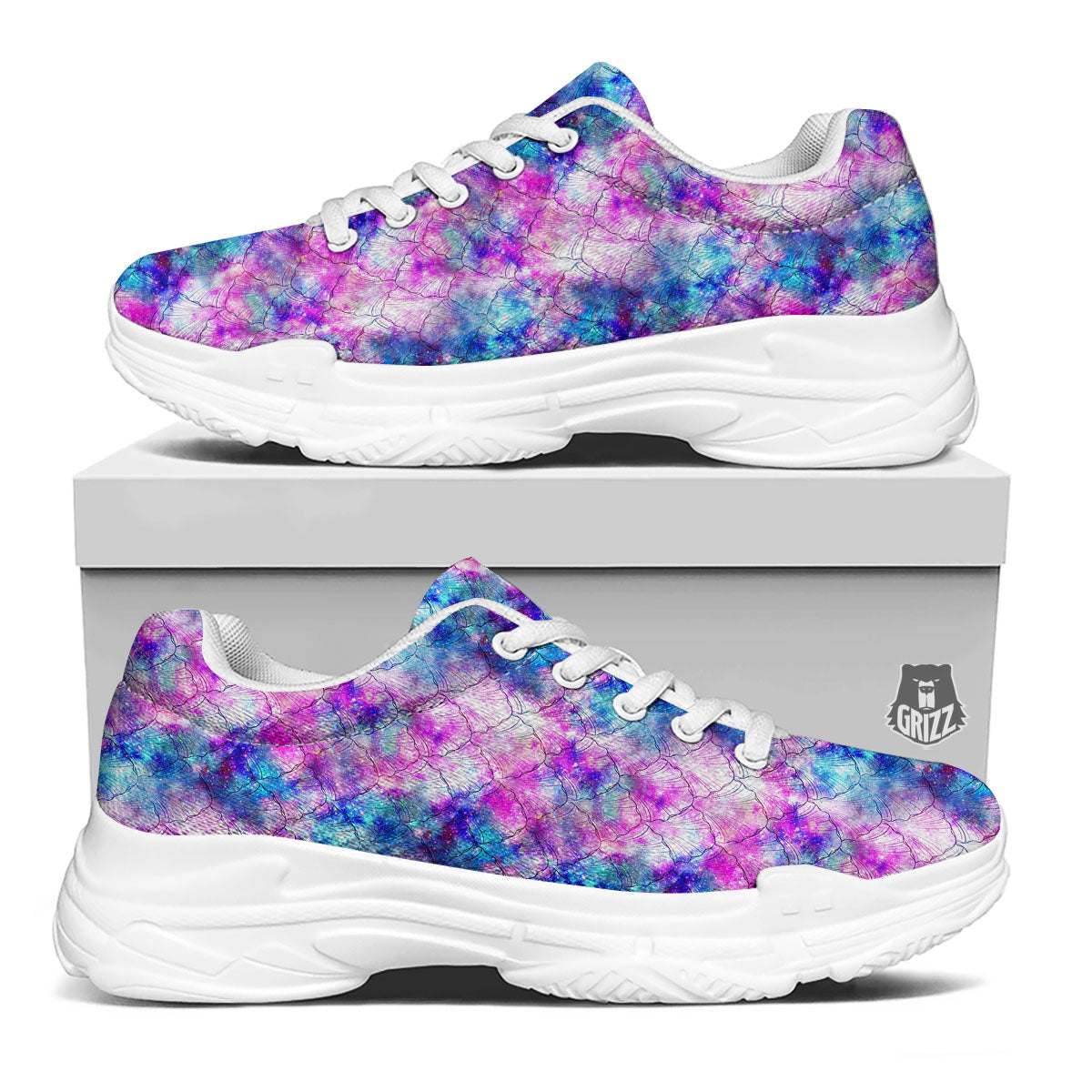 Mermaid Scales Galaxy Print Pattern White Chunky Shoes-grizzshop