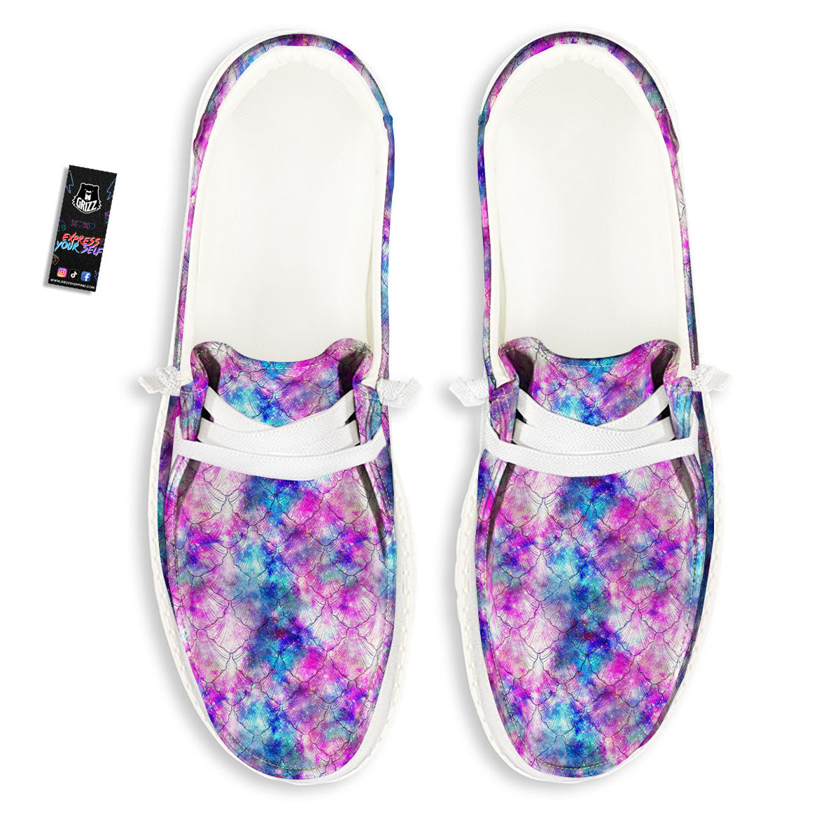 Mermaid Scales Galaxy Print Pattern White Loafers-grizzshop