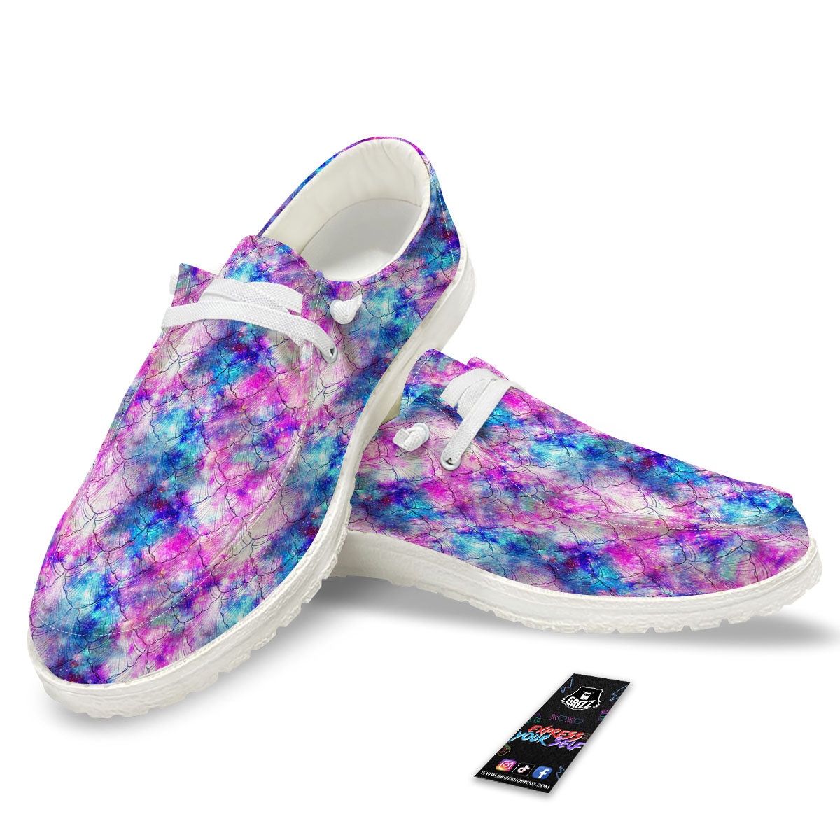 Mermaid Scales Galaxy Print Pattern White Loafers-grizzshop