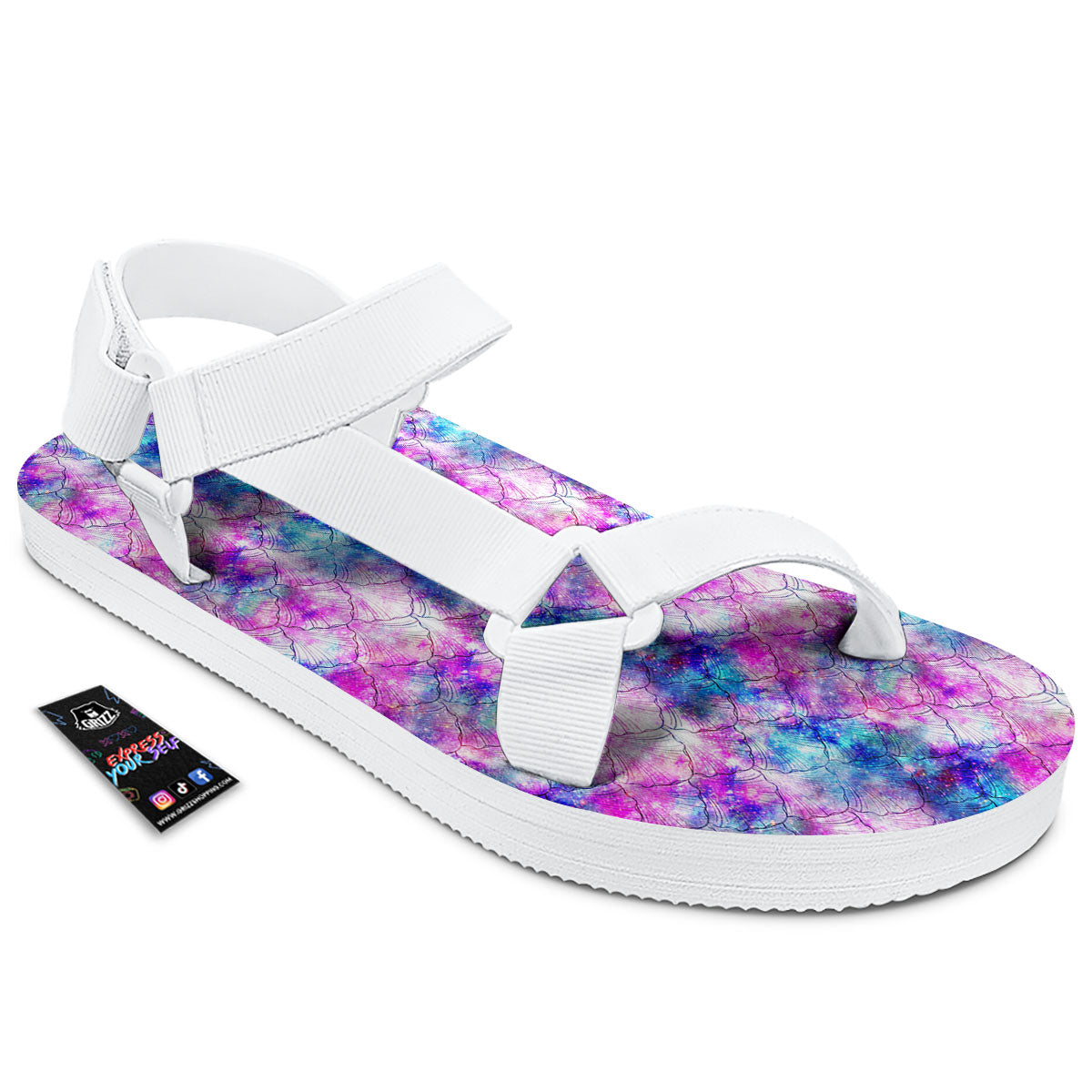 Mermaid Scales Galaxy Print Pattern White Open Toe Sandals-grizzshop