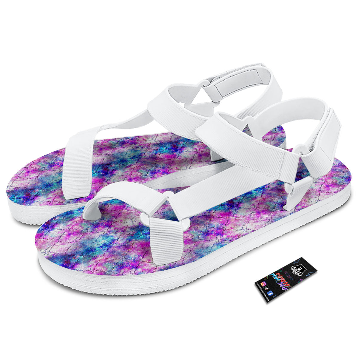 Mermaid Scales Galaxy Print Pattern White Open Toe Sandals-grizzshop