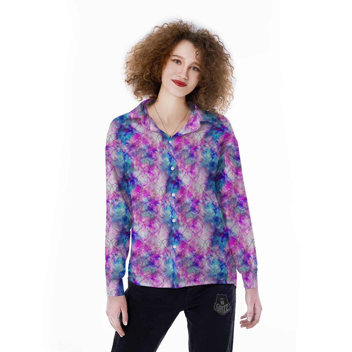 Mermaid Scales Galaxy Print Pattern Women's Long Sleeve Shirts-grizzshop