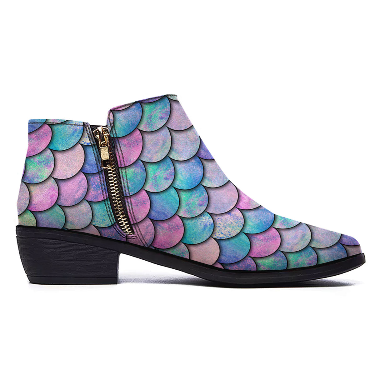 Mermaid Scales Pink And Teal Print Pattern Ankle Boots-grizzshop