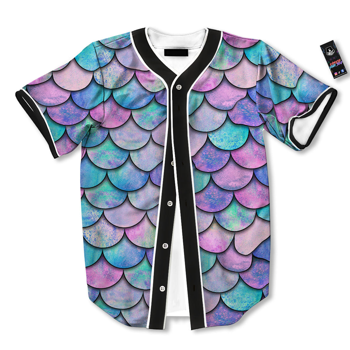 Mermaid Scales Pink And Teal Print Pattern Baseball Jersey-grizzshop