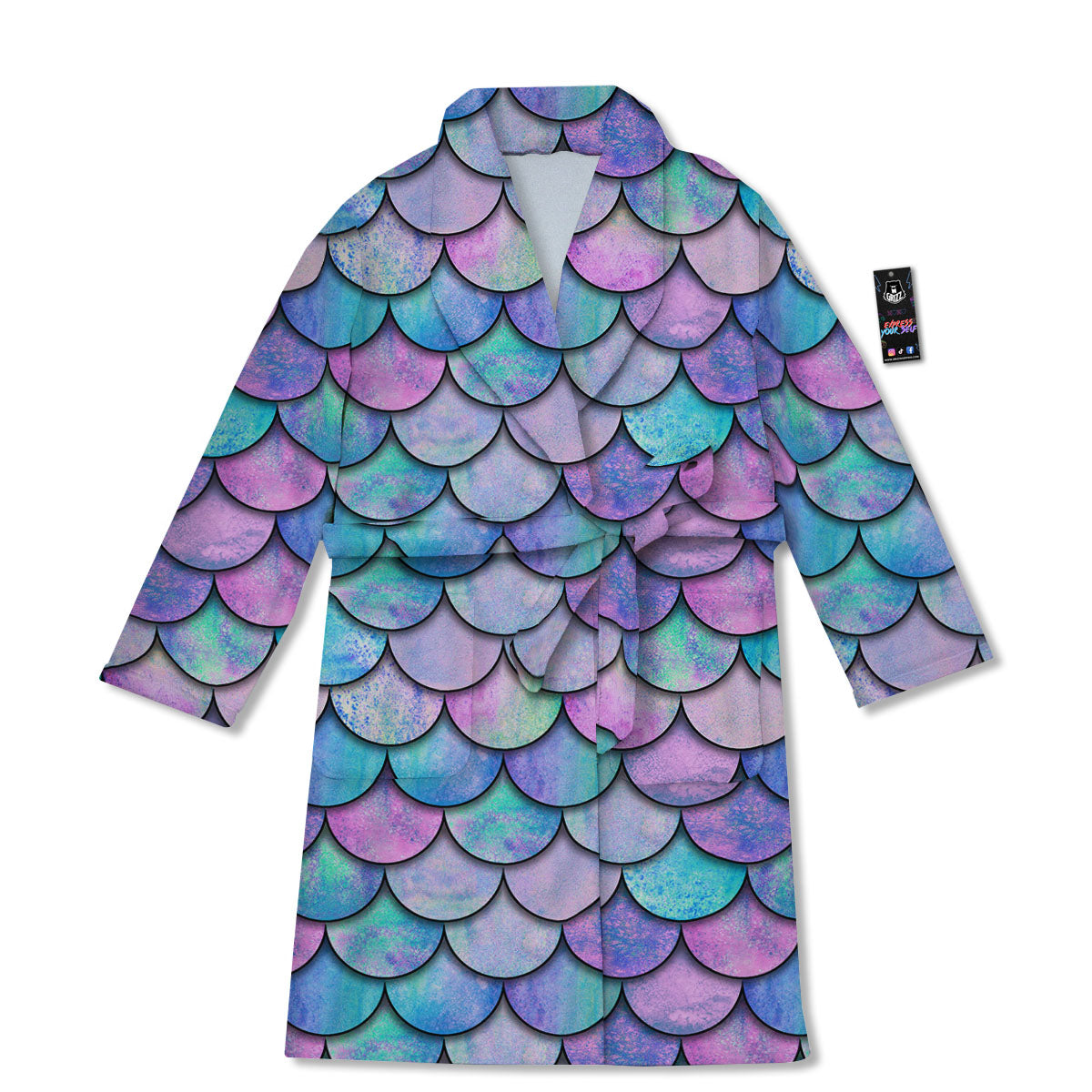 Mermaid Scales Pink And Teal Print Pattern Bathrobe-grizzshop