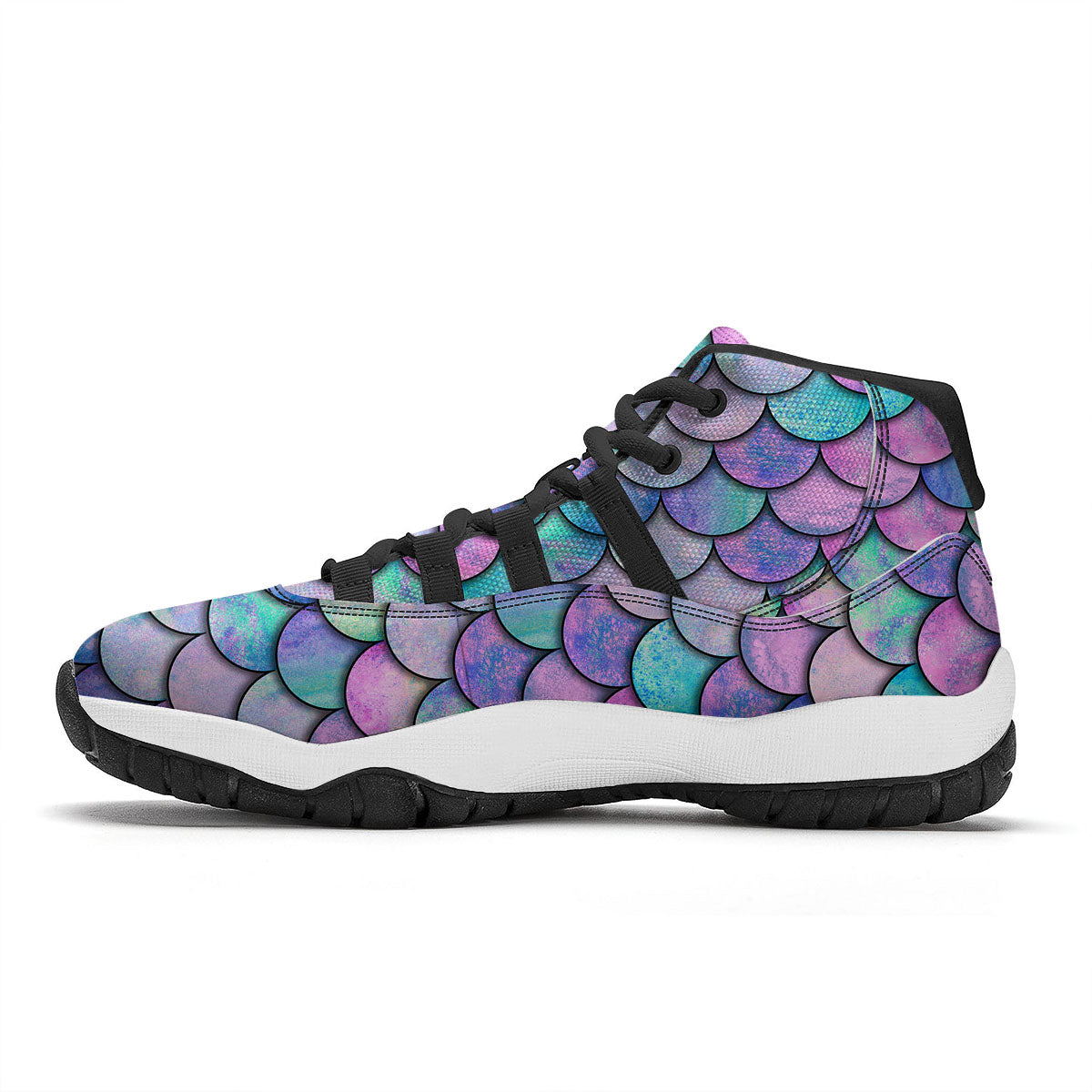 Mermaid Scales Pink And Teal Print Pattern Black Bball Shoes-grizzshop