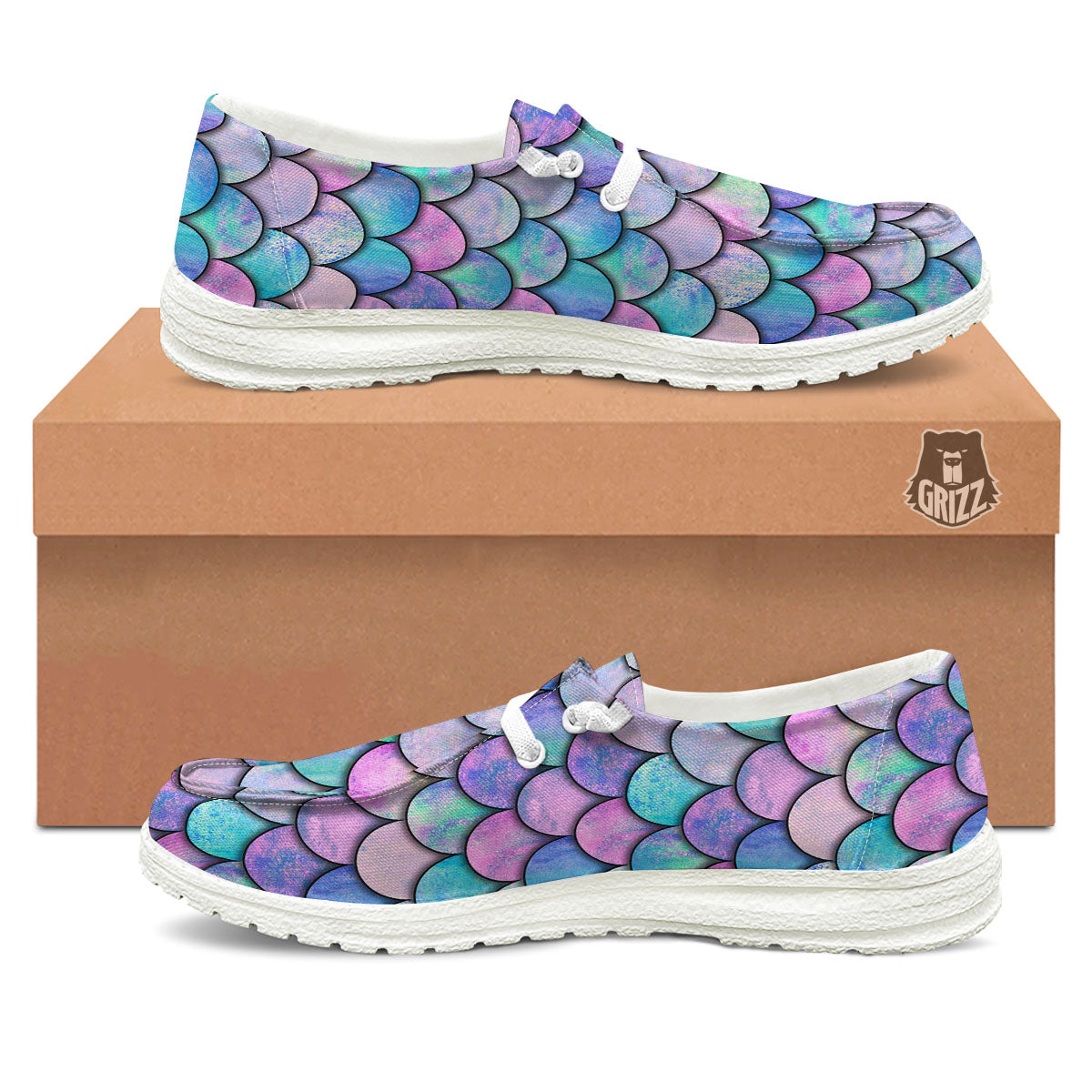 Mermaid Scales Pink And Teal Print Pattern Black Loafers-grizzshop