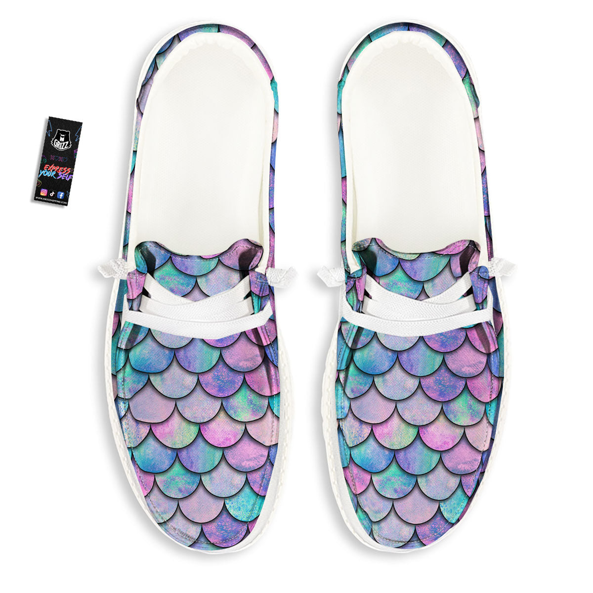 Mermaid Scales Pink And Teal Print Pattern Black Loafers-grizzshop