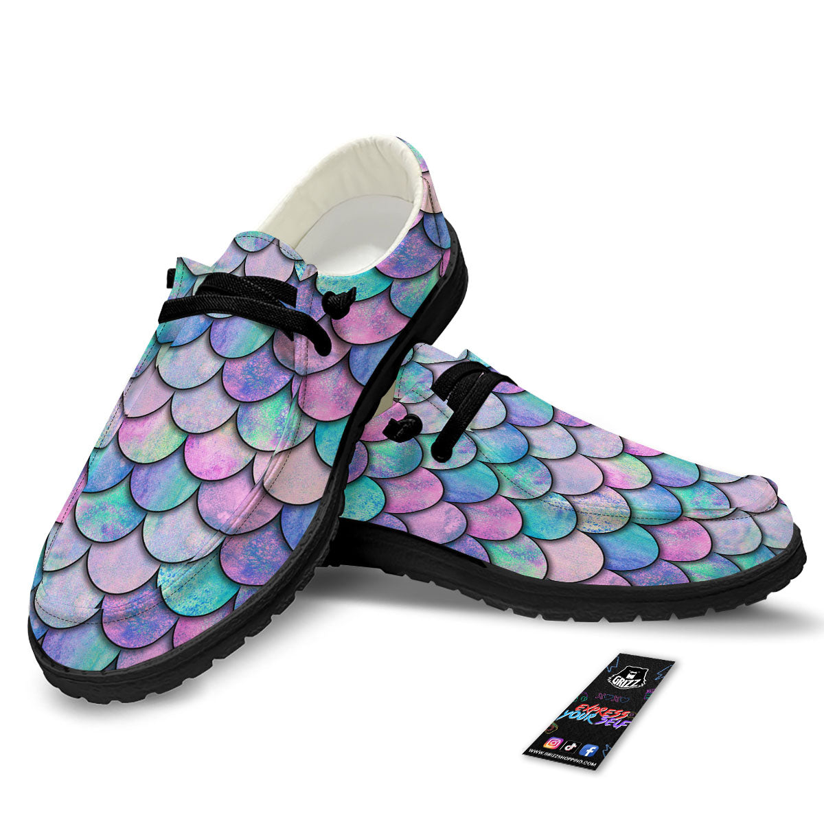 Mermaid Scales Pink And Teal Print Pattern Black Loafers-grizzshop