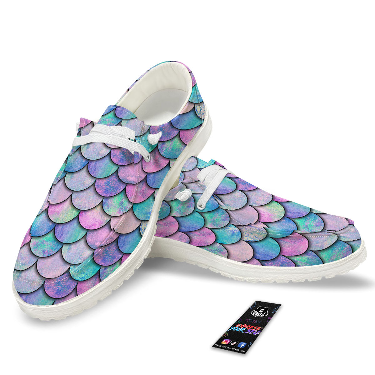 Mermaid Scales Pink And Teal Print Pattern Black Loafers-grizzshop