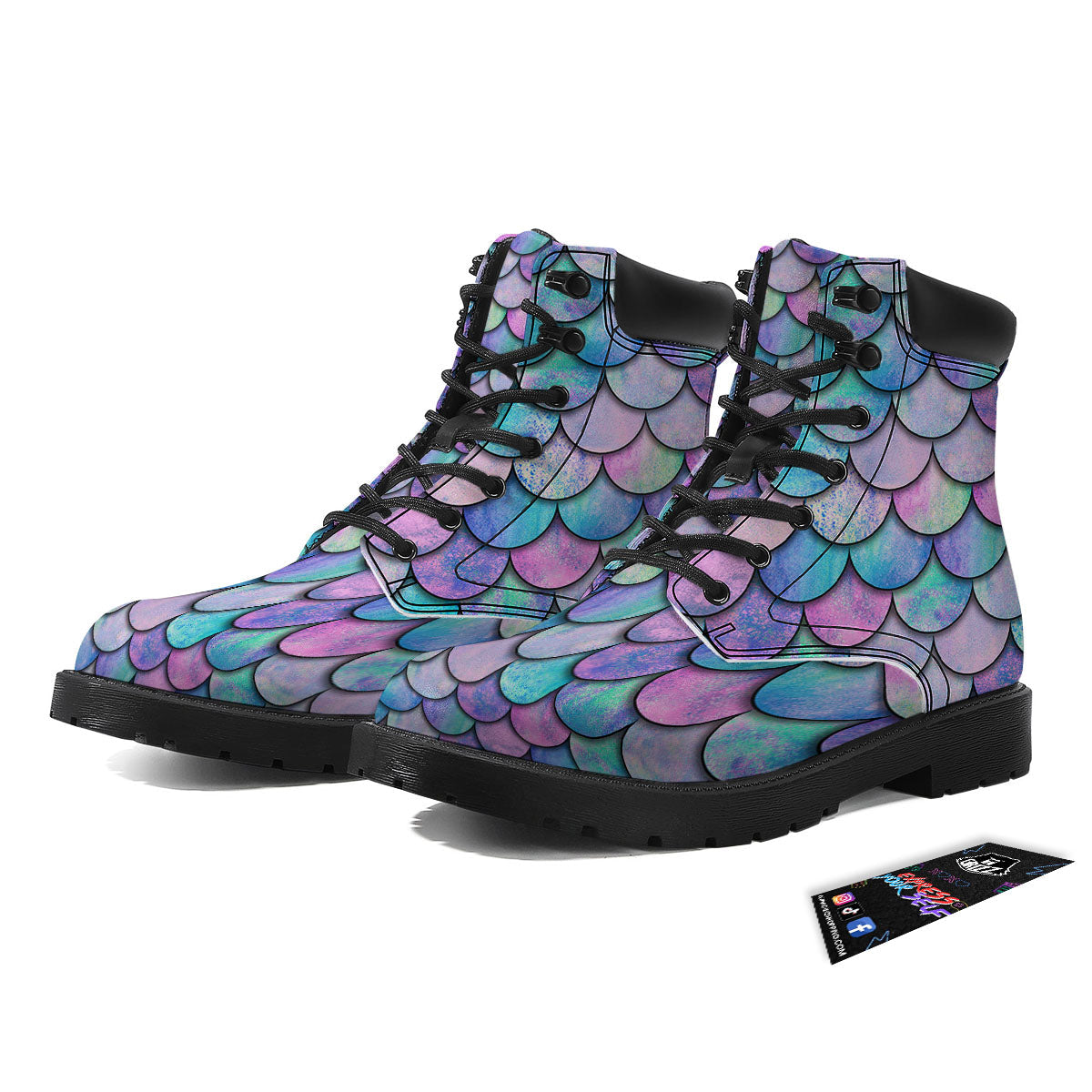 Mermaid Scales Pink And Teal Print Pattern Boots-grizzshop
